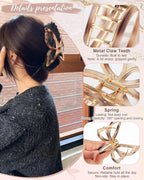 HAIMEIKANG 3 PCs Metal Acrylic Hair Bow Claw Clips - Strong Hold Non-Slip Large Gold Clips for Thick Hair