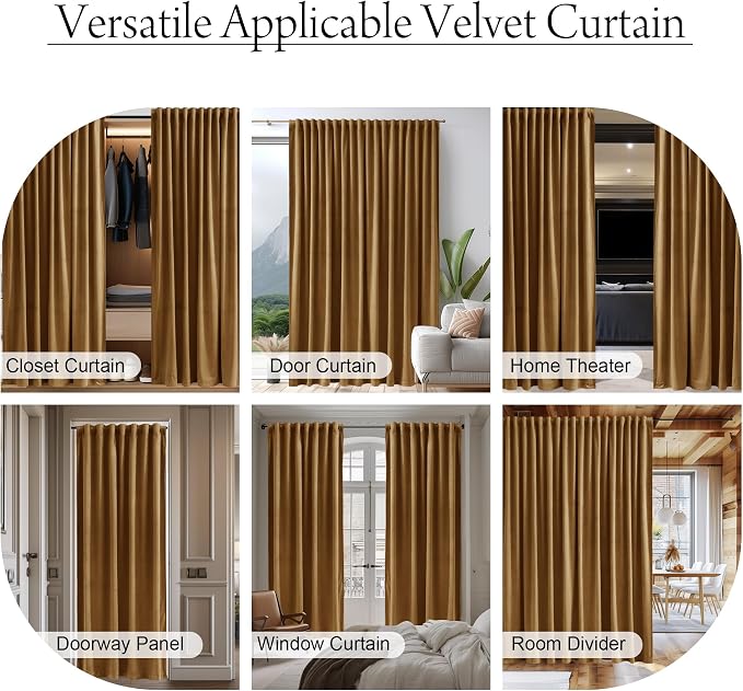 Gold Brown Velvet Blackout Curtains - Image 5