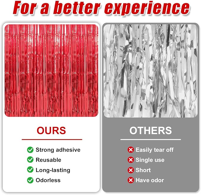 7 Pack 3.3 x 9.9 ft Red Foil Fringe Curtains Streamers Party Decorations | Foil - Image 3