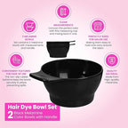 Melamine Hair Dye Mixing Bowls - 2 Black Modern Bowls with Handle - 350ml Capacity - Durable & Lightweight