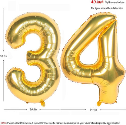 40 Inch gold Number Balloons 34 Helium Foil Mylar Balloon | Birthday Party - Image 2