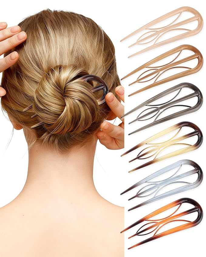 French Hair Pin for Women - U-Shaped Hair Fork for Updos, Chignons & French Twists, Durable Acrylic, Secure & Elegant Styling for All Hair Types (Amber)