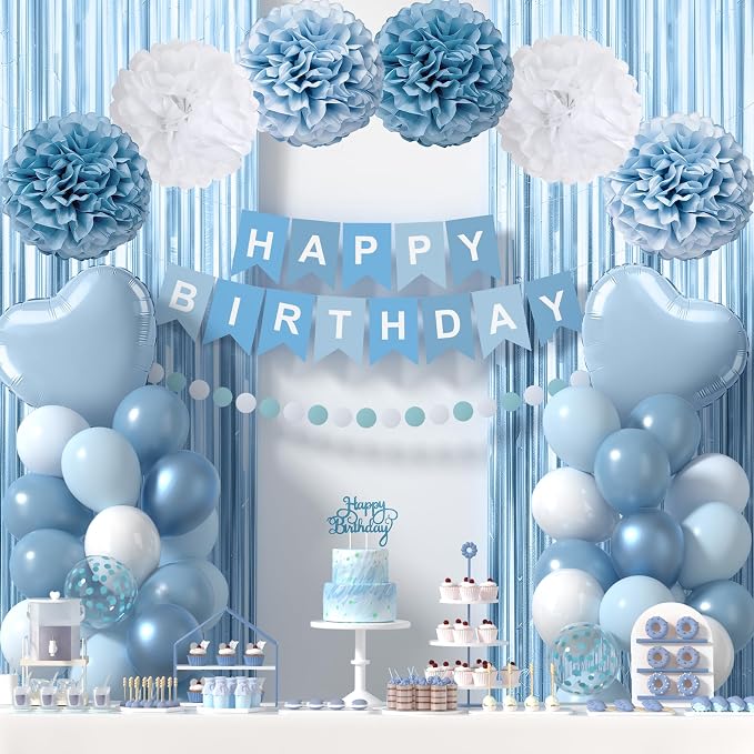 Light Blue Happy Birthday Party Decorations by HEDUPT