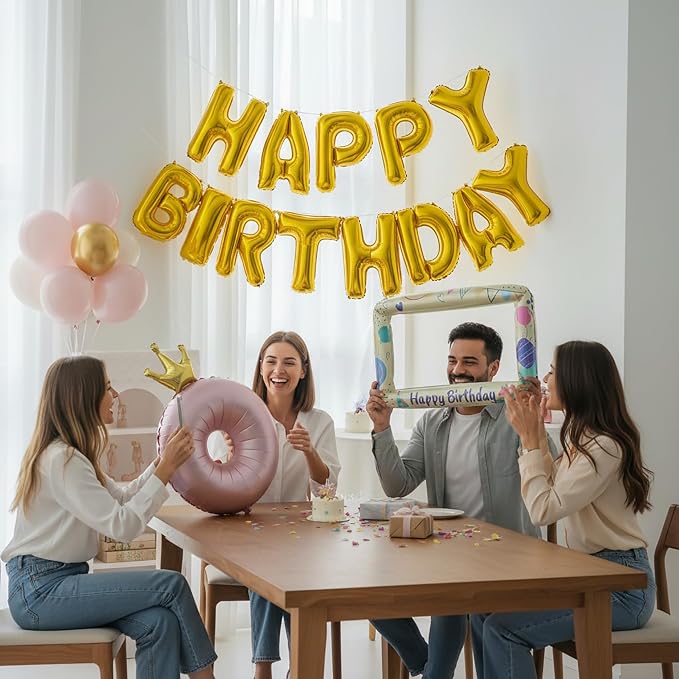 Gold Happy Birthday Banner Foil Letter Balloon, 14 Inch 3D Inflatable Party - Image 4