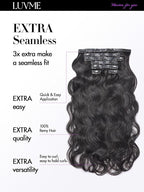 LUVME Body Wave Seamless 110g 7Pcs Clip in Hair Extensions Full Max with 16inch Remy Human Hair Extensions, Natural Black 100% Real Soft Hair