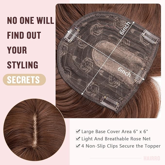 Hairro 18 Inch Long Hair Toppers Wavy with Side Bangs for Women, Clips In Synthetic Hairpieces Capless, for Adding Volume/Birthday/Party/Halloween/Cosplay Dress Up, Chocolate Brown