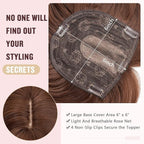 Hairro 18 Inch Long Hair Toppers Wavy with Side Bangs for Women, Clips In Synthetic Hairpieces Capless, for Adding Volume/Birthday/Party/Halloween/Cosplay Dress Up, Chocolate Brown