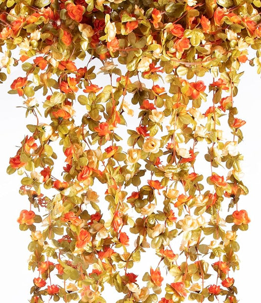 Artificial Flower Garland 6pcs 8.2ft Rose Vine Decor, Fall Purple Flower | by PONKING