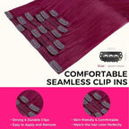 Lashey Seamless Clip in Hair Extensions Human Hair 110g 7pcs Burgundy #99j Straight 14 Inch Real Hair Extensions Clip ins with Soft PU Weft Invisible