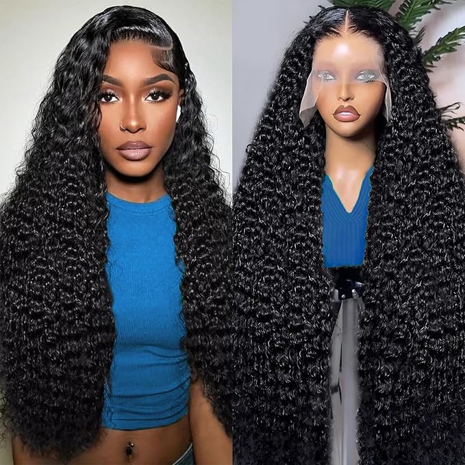 13x6 HD Transparent Deep Wave Lace Front Wigs Human Hair Wig for Women 200% Density Deep Curly Human Hair Wig 24 Inch Wet and Wave Frontal Wigs Human Hair Curly Wig with Baby Hair