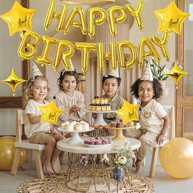 Gold Happy Birthday Balloon Banner, 16 Inch Mylar Foil Letter Balloons - Image 6
