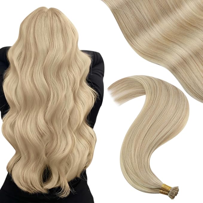YoungSee I Tip Hair Extensions Human Hair Blonde Itip Hair Extensions Real Human Hair Ash Blonde Highlights Bleach Blond I Tip Hair Extension 22 Inch 50s 50g I-Tip Real Human Hair Extension