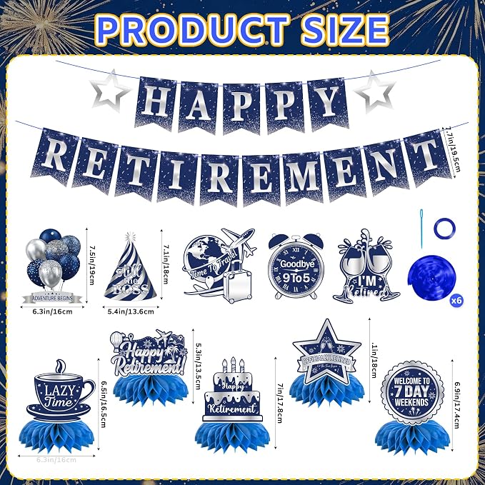 Retirement Party Decorations Set Blue and Silver, Happy Retirement Banner - Image 6