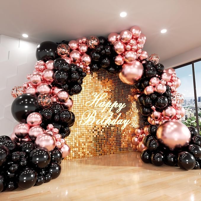 Rose Gold and Black Balloon Arch Kit, ADOINBY 140Pcs Metallic Rose Gold Black by ADOINBY