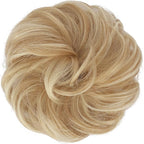 FESHFEN Messy Bun Hair Pieces - Large Wavy Curly Elastic Hair Bun Scrunchies Ponytail Extensions Synthetic Chignon Hairpieces for Women, Dark Golden Mix Beige Blonde 1.94oz