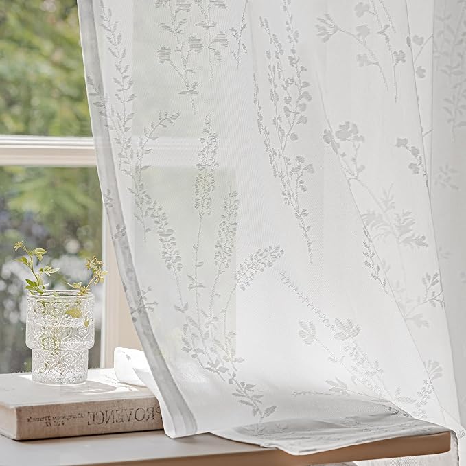 Anmao White Semi Sheer Light Filtering Curtains 84 Inches Long 2 Panels by Anmao