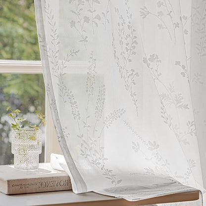 Anmao White Semi Sheer Light Filtering Curtains 84 Inches Long 2 Panels by Anmao