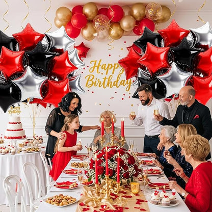 TONIFUL 15 Pcs Star Balloons 18 Inch Large Silver Red Black Foil Balloons | Big - Image 3