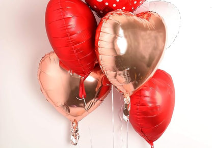 Red Heart Shape Rose Gold Love You Balloons Pack Of 6 Foil Helium Mylar Balloons - Image 4