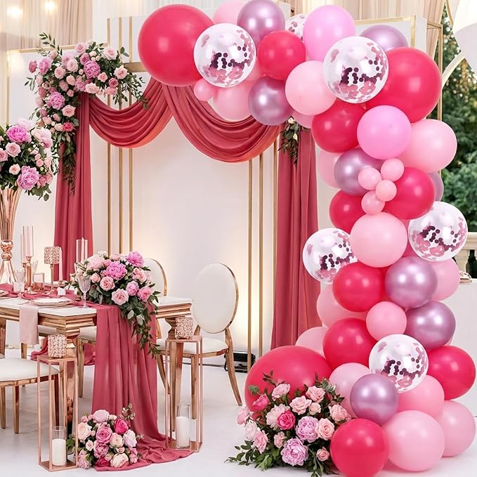 RUBFAC Pink Balloons Garland Arch Kit, Party Balloons Hot Pink Latex Confetti - Image 4