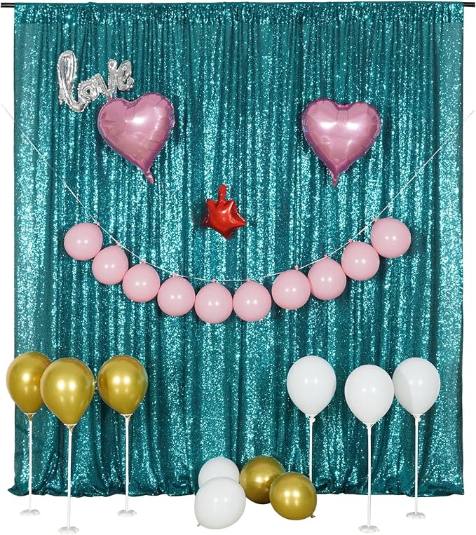 Poise3EHome Teal Sequin Backdrop, 8FT x 10FT Sequin Photography Backdrop Curtain - Image 2