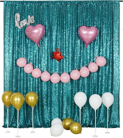 Poise3EHome Teal Sequin Backdrop, 8FT x 10FT Sequin Photography Backdrop Curtain - Image 2