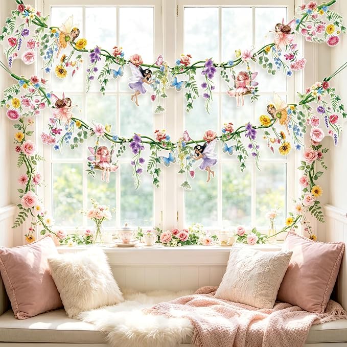 SUNBEAUTY 2PCS Wildflower Fairy Banner Garden Party Decorations 9.8 FT Reusable - Image 3