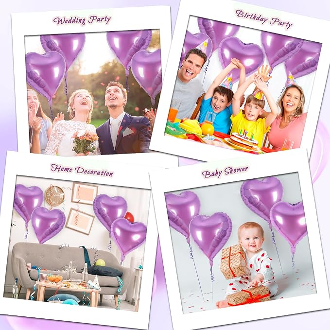 12 Pcs Light Purple Heart Balloons, 18 Inch Heart Foil Balloons Love Balloon - Image 7