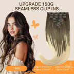 DOORES Real Human Hair Extensions, Ash Brown to Platinum Blonde, 16 Inch, 130g, 7pcs, Seamless Clip in, Remy Straight, Invisi Edge