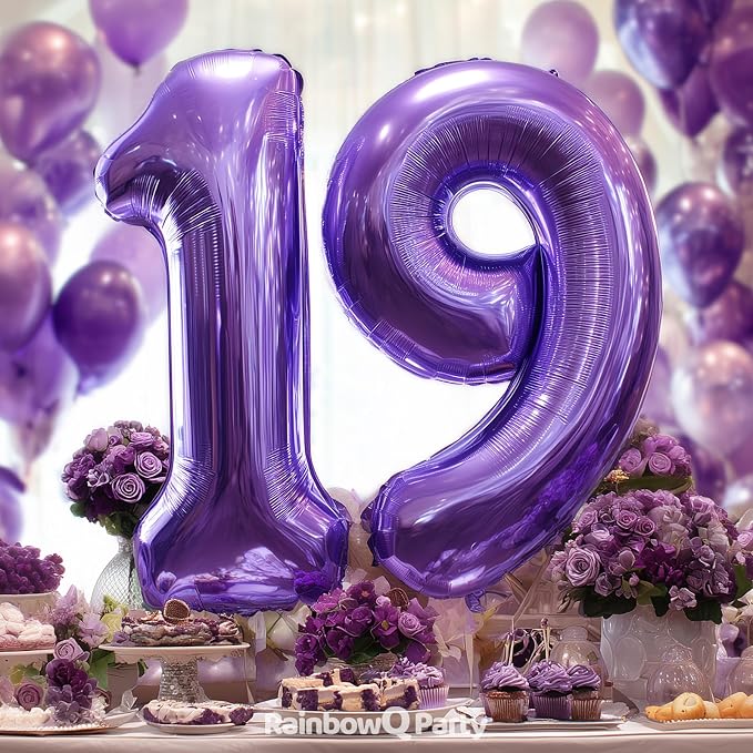 RainbowQ Purple 19 Balloon Number 40 Inch 0-40 Foil Large Balloons | Big Mylar - Image 2