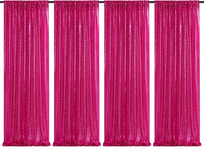 4 Pieces 2FTx8FT Fuchsia Sequin Backdrop Curtain Panels Stage Backdrop by SoarDream