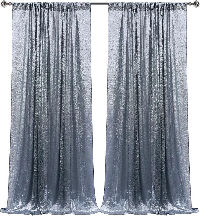 2×8FT-2PCS Black Silver Sequin Backdrop Curtains Panels, Photography Backdrop - Image 8