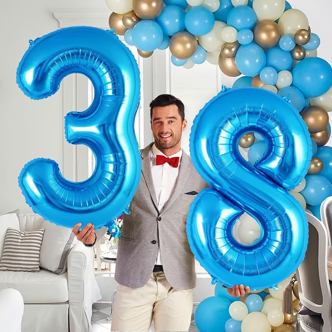 Blue Number 8 Balloon 40 Inch, Big Large Foil Helium Number Balloons, Jumbo - Image 4