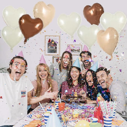 TONIFUL 30 Pcs Brown Cream Heart Foil Balloons | 18Inch Neutral Beige & Nude - Image 5