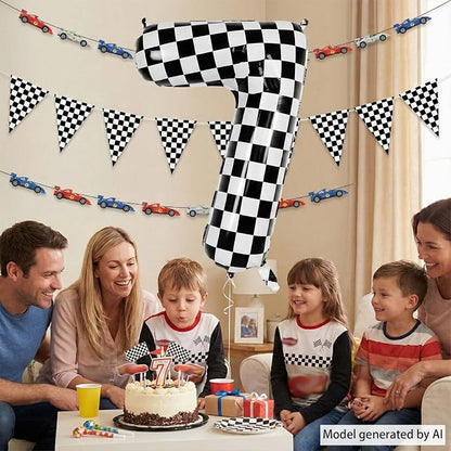 40 Inch Checkered Number 7 Balloon, Large Foil Black and White Number Balloons - Image 2