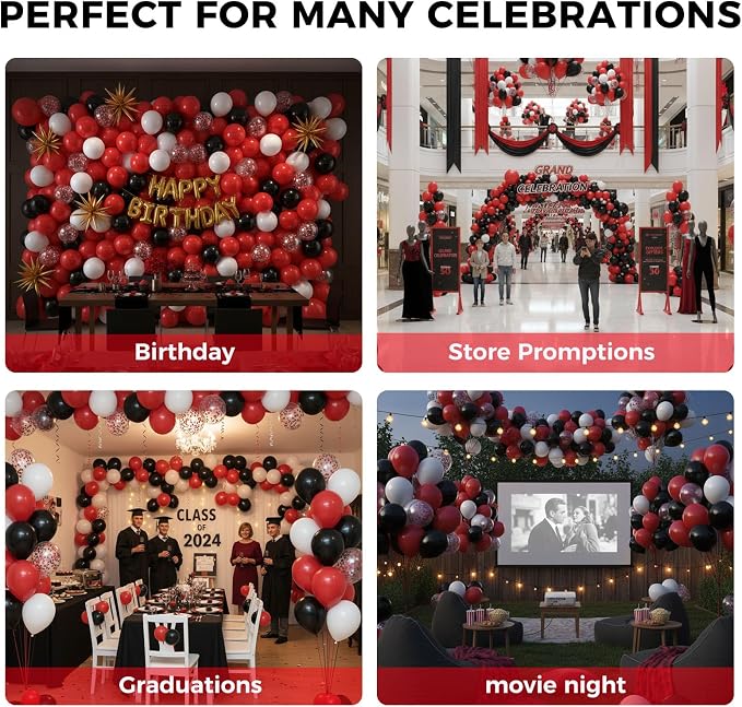 LovesTown 60PCS Black Red Balloon Garland Kit, 12inch Arch Kit Confetti - Image 5