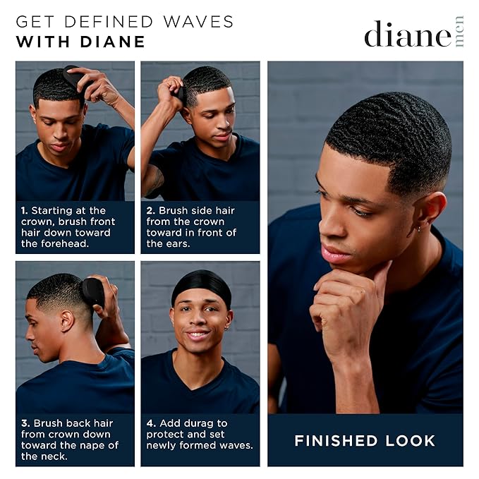 Diane 100% Boar Bristle Curved Club Wave Brush for Men and Women, Soft Bristles for Fine to Medium Hair, Ideal for Detangling, Smoothing, and Defining Wave Styles