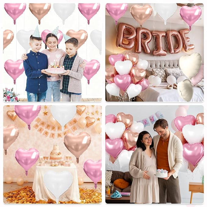 Rose Gold Heart Balloons, 18 Inch Rose Gold and White Foil Balloons Helium - Image 7