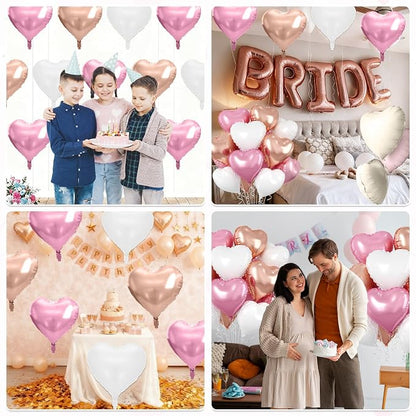 Rose Gold Heart Balloons, 18 Inch Rose Gold and White Foil Balloons Helium - Image 7