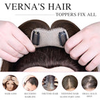 VERNA Real Human Hair Topper, 10 Inch 100％ Human Hair Toppers for Women with Thinning Hair, Large area Coverage Dark Brown Hairpiece Wiglet for Daily Wear(8 * 11)