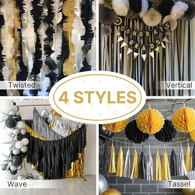 PartyWoo Gold Metallic Gold Crepe Paper Streamers 6pcs 492 FT | Wedding - Image 5