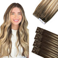 Sindra Invisi Edge Tape in Hair Extensions Human Hair, Walnut Brown to Ash Brown and Blonde Seamless Tape-ins 20 Inch 55g 20pcs Invisible Extensions Straight