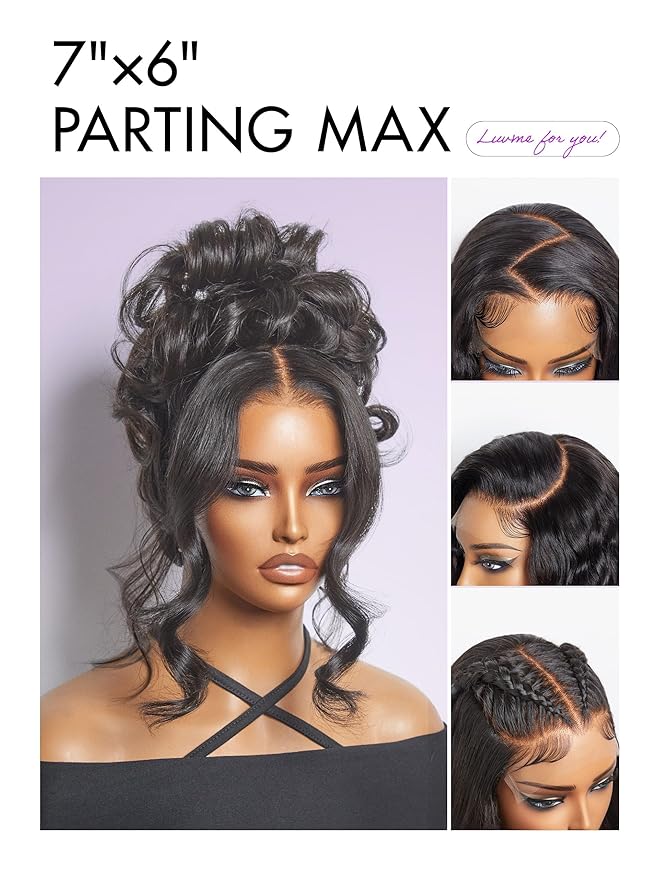 LUVME HAIR All-Day Comfort Real Glueless 7x6 HD Lace Wig 200% Density Hair PartingMax Lace Wigs Loose Body Wave Lace Front Wigs Human Hair Pre Cut Plucked Lace Frontal Glueless 24 Inches Natural Black