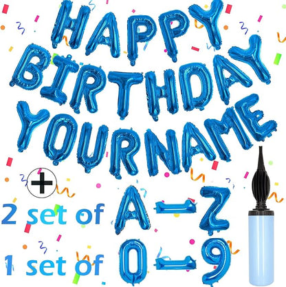 Blue Happy Birthday Balloon Banner Set -16" Foil Letters Balloons | 76pcs by Awfrky-AllforYou