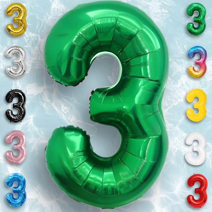 Green Number Balloon 3 Mylar Foil Balloons 32 inch - Image 3