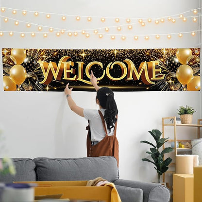 Welcome Banner - Black and Gold Welcome Home Decorations 6 x 1.3ft - Welcome - Image 5