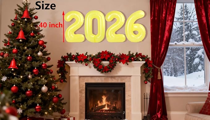 Yellow 2026 Number Balloon 40 Inch, Foil Balloons 2026 New Years Eve Party - Image 2
