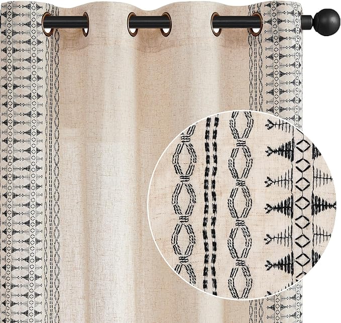 jinchan Boho Curtains Embroidered Linen Blend Window Curtains - Image 9