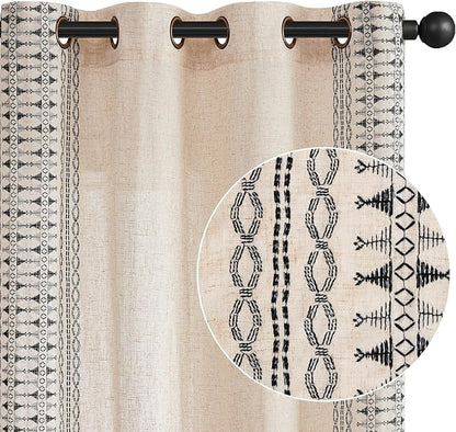 jinchan Boho Curtains Embroidered Linen Blend Window Curtains - Image 9
