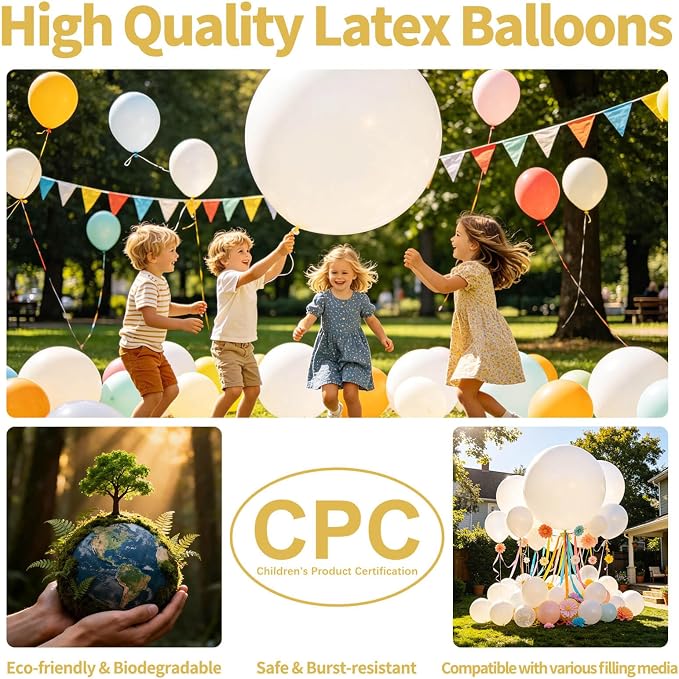 5Pcs White Big Balloons 36 Inch, Round Large Latex Party Balloons - Image 3